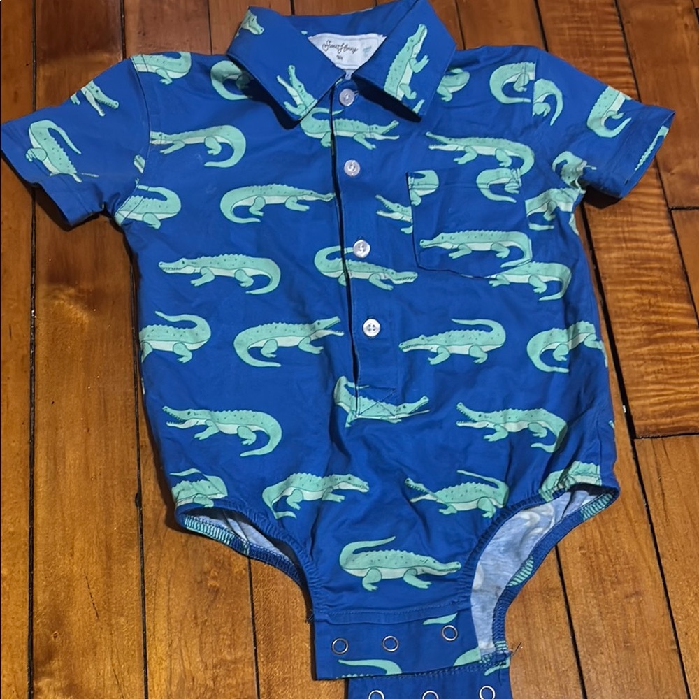 Blue Alligator Print Baby Onesie